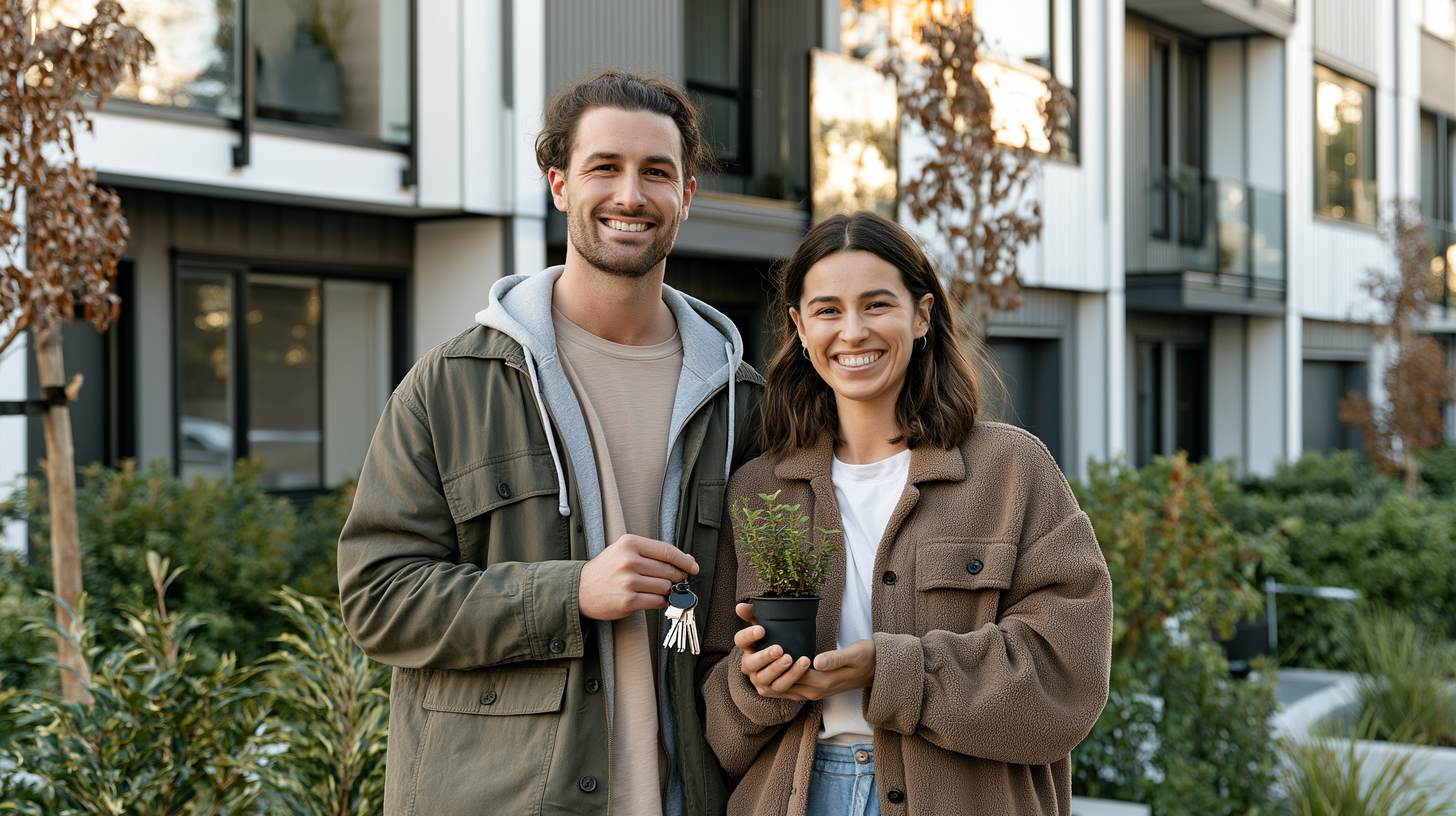 A young couple on moving day in their first home
