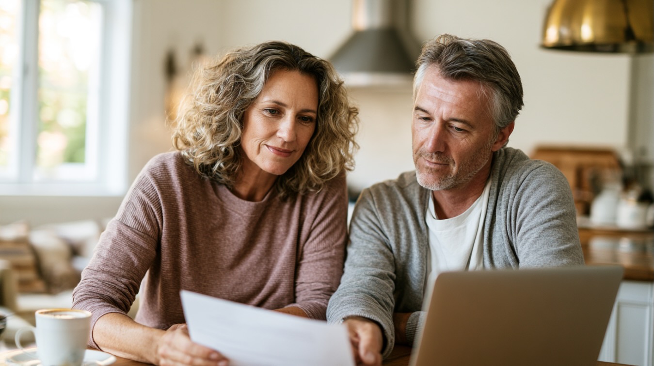 Homeowners reviewing their mortgage renewal options at the kitchen table